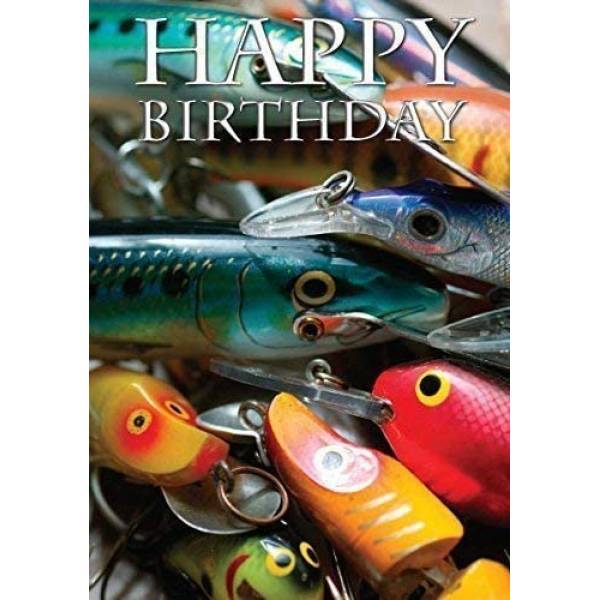 Geburtstags-Klappkarte Fishing Lures, Format A5 mit Umschlag