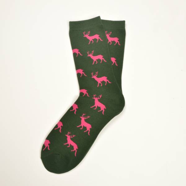 Grne Socken, Hirsch in Pink 36-40