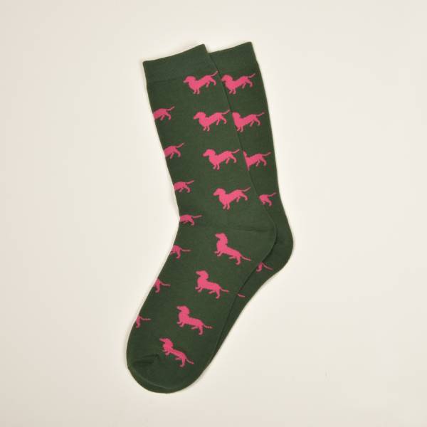 Grne Socken, Dackel in Pink