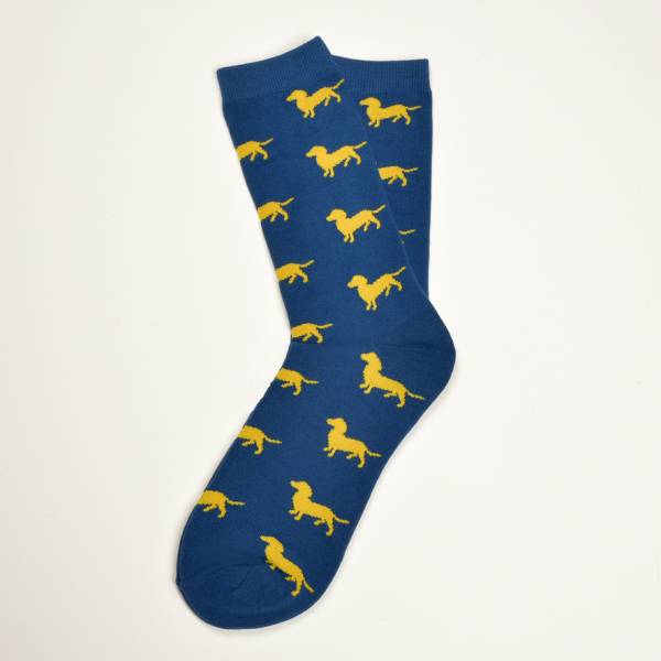 Blaue Socken, Dackel in Gelb 41-46