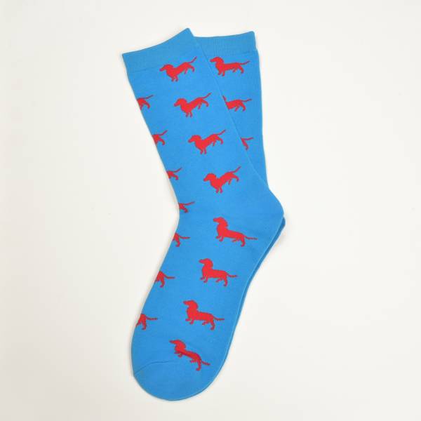 Blaue Socken, Dackel in Rot 41-46
