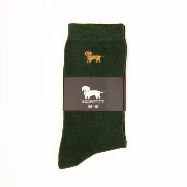 Olive Socken mit gesticktem Dackelmotiv 36-40