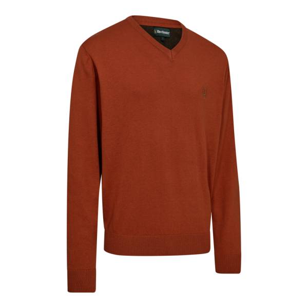 Deerhunter Harrington Strickpullover mit V Auschnitt Oak Rust Melange XL